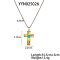 Detailansicht der bunten Emaille-Kreuzkette mit genauen Größenabmessungen - Bunter Emaille Kreuz Stil (YYN025026)