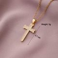 Detail view of a gold-plated cross pendant with cubic zirconia and O-chain dimensions - Cross 6