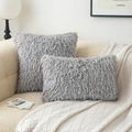 Set van twee grijze decoratieve kussens van imitatiebont in vierkante en rechthoekige vorm - 30*50cm Zonder Kern / Grijs
