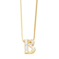 Fashionable gold initial B pendant necklace with pavé cubic zirconia on box chain - Gold B