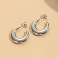 Chic silver-toned geometric crescent earrings with a polished 14K gold-plated finish - Crescent C-Shape Steel