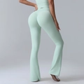 Mint green high waisted flare yoga pants with scrunch butt lifting design for women - Green
