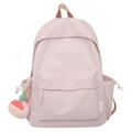 Pink minimalist backpack for students with a cute plush charm and multiple pockets - Single Bag / Pink