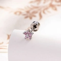 Minimalist silver flower stud earring with pink zircon and screw flat back closure - Pink (Single Piece)