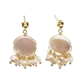 Baroque flower pearl stud earrings with handcrafted gold wire and white pearl drops - Pearl Cluster Earrings Style 3