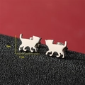 Minimalist stainless steel walking cat stud earrings measuring 11mm by 8mm for women - 755 Steel