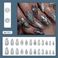 Unghie finte 3D cyberpunk in metallo liquido argento e blu con motivi a cuore ed effetto cat-eye - W1951 Metallo Liquido (Con Colla)