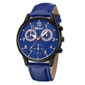 Geneva business watch with deep blue dial, black alloy case and blue faux leather strap - Black Case Rose Gold Hands Blue Dial Blue Strap