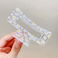 Transparent rectangular hair claw clip with yellow and white daisy floral patterns - Daisy