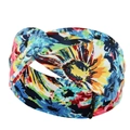 Detail view of the colorful floral paisley print and knot design on this elastic yoga headband - Multi-color Bright Floral (19)