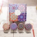 Bohemian mandala soy wax scented candles set in rose lavender lemon and cocoa scents - Style C (Rose/Lavender/Lemon/Coco)
