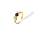 Detail of adjustable gold ring featuring blue and white natural stone beads on a white background - Blue and White Three Beads Side-by-Side Style (TR4024-4)
