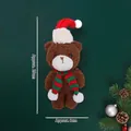 Brown Christmas plush bear doll with red scarf and knit hat, measuring 20cm height - Brown Teddy Bear with Christmas Scarf