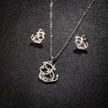 Silver stainless steel jewelry set featuring hollow bull necklace and matching earrings - Steel Ox (149)
