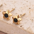 Boucles d'oreilles étoiles en acier inoxydable doré avec insert de pierre noire centrale - 14k / Or/Noir
