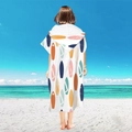 Hooded microfiber beach poncho with colorful surfboard prints in pearl white finish - Pullover Style - Colorful Surfboard