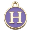 Golden round purple enamel pendant with letter H for DIY jewelry and bracelets - Letter H Pendant Only (Without Chain) / 1 Piece (12x14mm) / Purple