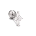 Silver stainless steel flower cartilage stud earring with clear zircon crystals and ball back - Silver (EGD0832)