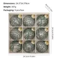 Set of 9 transparent 8cm Christmas balls with grid and glitter patterns in gift box - Light Green