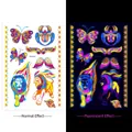 Glow in the dark butterfly and lion tattoo stickers for arms, DWYG07 model - Fluorescent DWYG-007