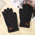 Black touchscreen knit gloves for men with textured diamond pattern and winter thermal cuff - Rhombus Pattern / Dark Gray