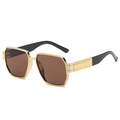 Gafas de sol geométricas de metal dorado con lentes marrones de estilo moderno - Montura Dorada Lente Marrón