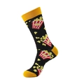 Detail view of cotton mid-calf socks with popcorn pattern and yellow contrast heel - Black Popcorn (A856)