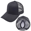 Gorra trucker negra con abertura para cola de caballo y rejilla transpirable ajustable - Negro