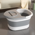 Bañera plegable para pies en blanco y gris con capa de silicona y asa en la tapa - Gris-Blanco (Con Tapa)