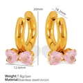 Pendientes de lazo dorado con circonitas de corazón rosa y dimensiones en fondo blanco - Pendientes de Circonia Rosa (EH299)