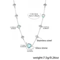 Silver stainless steel heart necklace with light blue glass stone facets and specs - Blue Heart / 42+5cm / Steel