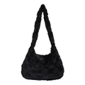 Minimalist black plush checkered shoulder bag with woven texture and integrated strap - Checkerboard Tote Bag / Black