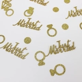 Sparkling gold 'Just Married' and ring-shaped confetti for wedding party decorations - Gold Just Married+Ring