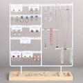 White metal jewelry stand with wooden tray for earrings and necklaces display - White