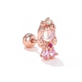 Macro detail of rose gold cartilage earring with colorful zircon and screw ball back - Vintage Multi-stone Style / Rose Gold