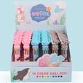 Shark and whale theme 10-color retractable ballpoint pen set in a blue display box - Ocean Family Style (7248) / Ten-Color Refill