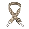 Macro detail of the woven geometric texture and dark metal hook on this wide shoulder strap - Khaki Rice White Geometric Pattern (Gunmetal Hardware)