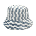 Close-up of blue and white checkerboard faux fur texture on a winter bucket hat - M (56-58cm) / Blue