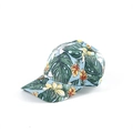 Close-up of tropical palm leaf pattern and floral print on light blue baseball cap fabric - Adjustable / 7# (Light Blue Tropical)