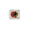 Silver modular bracelet charm with a black palm tree silhouette on red and yellow background - Black Palm Tree (Y160) / Silver