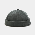 Unisex corduroy docker cap in dark grey green with minimalist brimless rolled cuff - Adjustable / Green