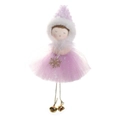 Christmas tree angel ornament featuring a purple knit hat and gauzy skirt with golden bells - Snowflake Style
