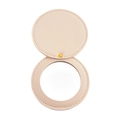Portable beige PU leather round compact makeup mirror with elegant gold snap button closure - Beige-3