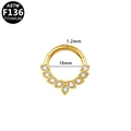 Golden ASTM F136 titanium clicker hoop with 7 sparkling clear round zircon stones - ASTM F136 Titanium / Gold 7-Diamond Style 1.2x10mm