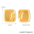 Detailed view of irregular 18k gold plated titanium steel square earrings with dimensions - Gold Earrings (F081) / Gold
