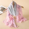 Pink and grey chiffon long scarf with colorful butterfly print on wooden hanger - Pink Grey Splicing Butterfly