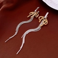Silver needle knot stud earrings with long metal tassel chains in gold and silver - Two-Tone Knot (39#)
