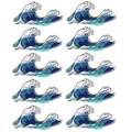 Close-up of 10-piece set showing fine textures on blue ocean wave embroidery patches - Wave Combination (Style B) / Embroidery Patch Set