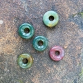 Green and purple aventurine donut stone beads with polished natural stone texture - Indian Agate 1PC