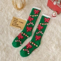 Green Christmas stockings with red bows and candy cane patterns in soft coral fleece - Candy Gift / Knee High